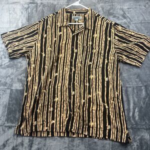 Kona Wind Hawaiian Shirt XL Mens Black Tan Palm Bamboo Print Button Up Short